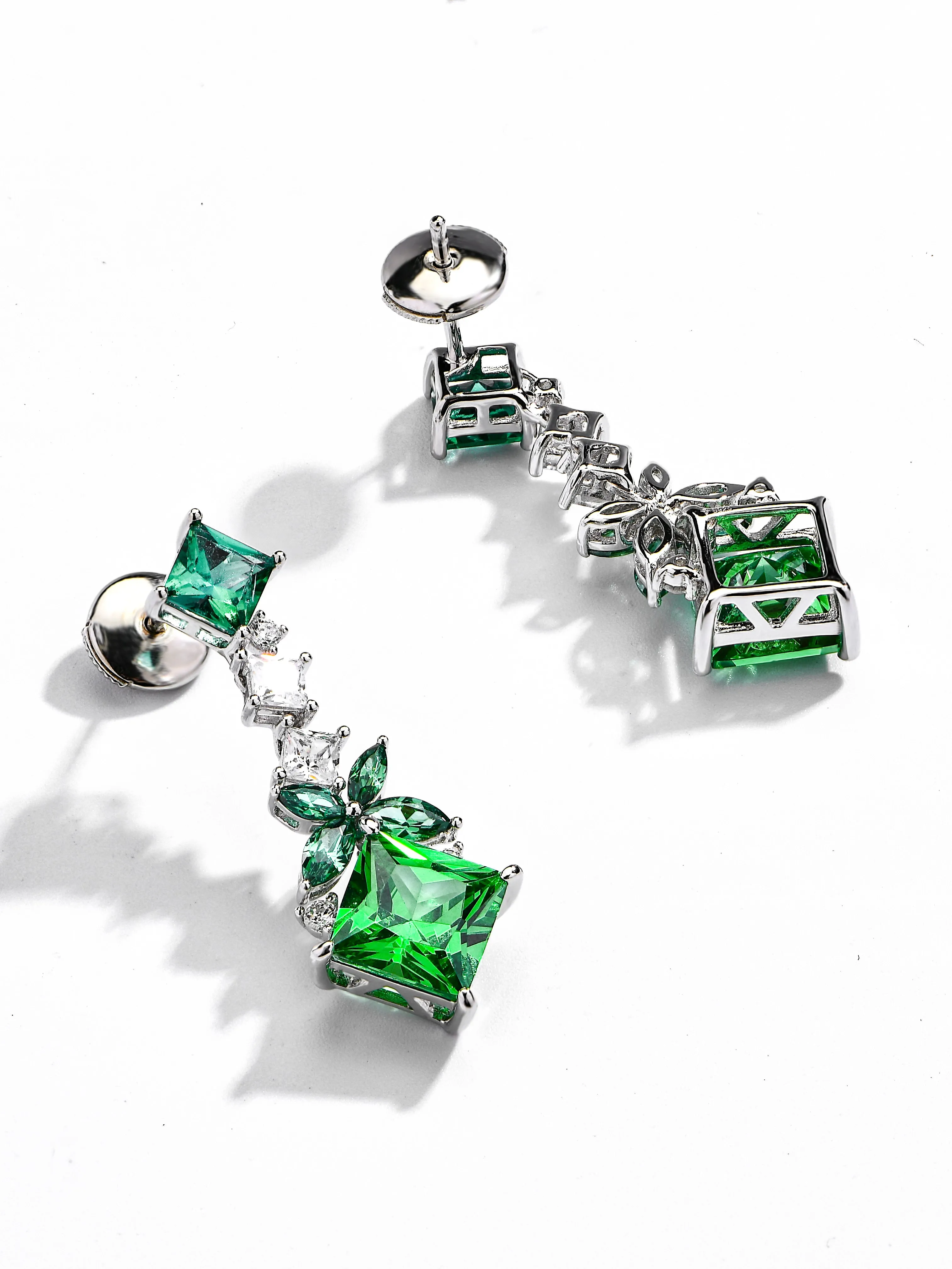 Emerald With Zirconia Princess Cut Earrings