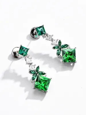 Emerald With Zirconia Princess Cut Earrings