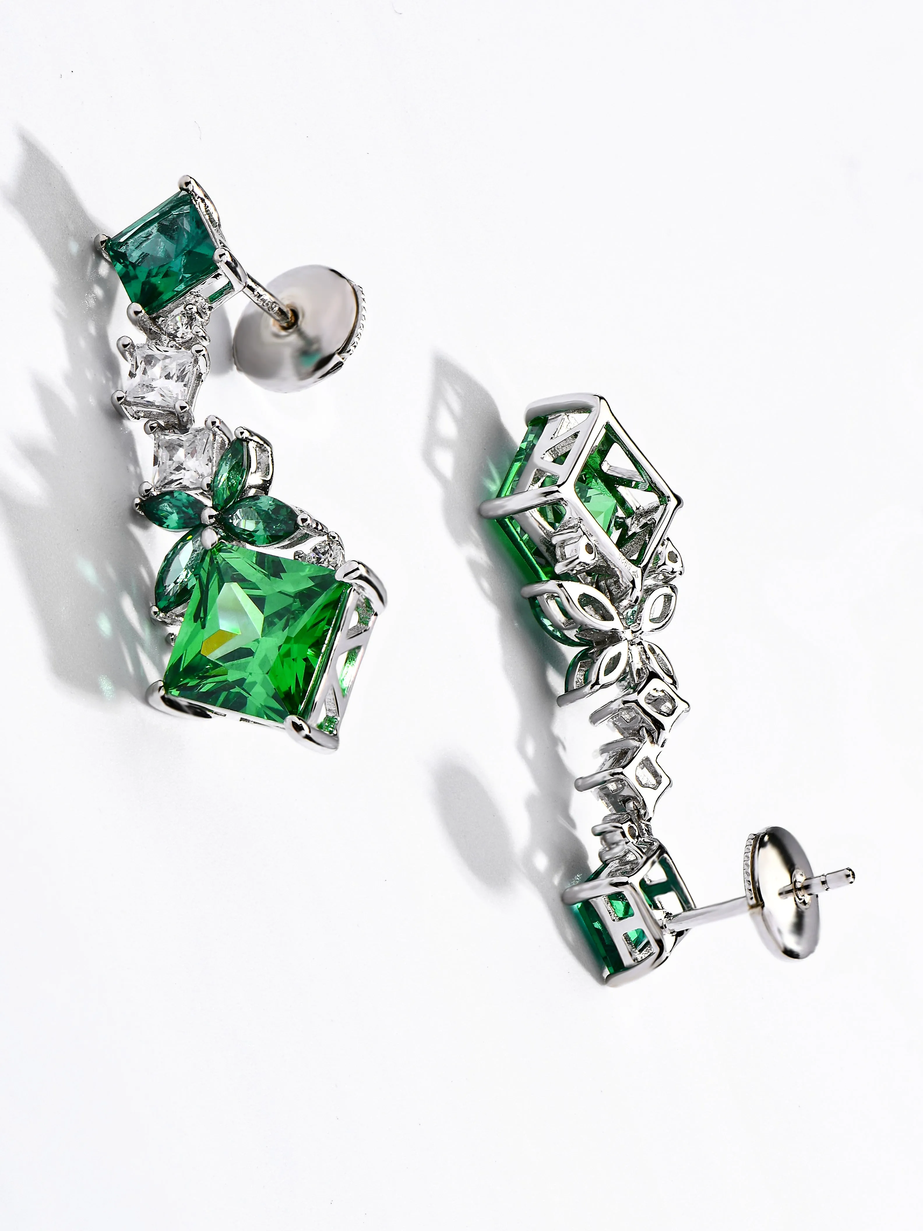 Emerald With Zirconia Princess Cut Earrings