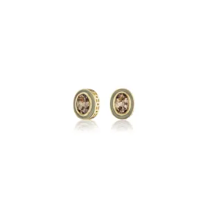 Enamel Studs in Smokey Topaz and Stone