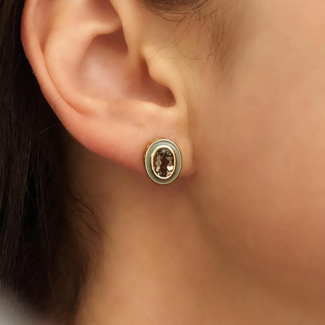Enamel Studs in Smokey Topaz and Stone