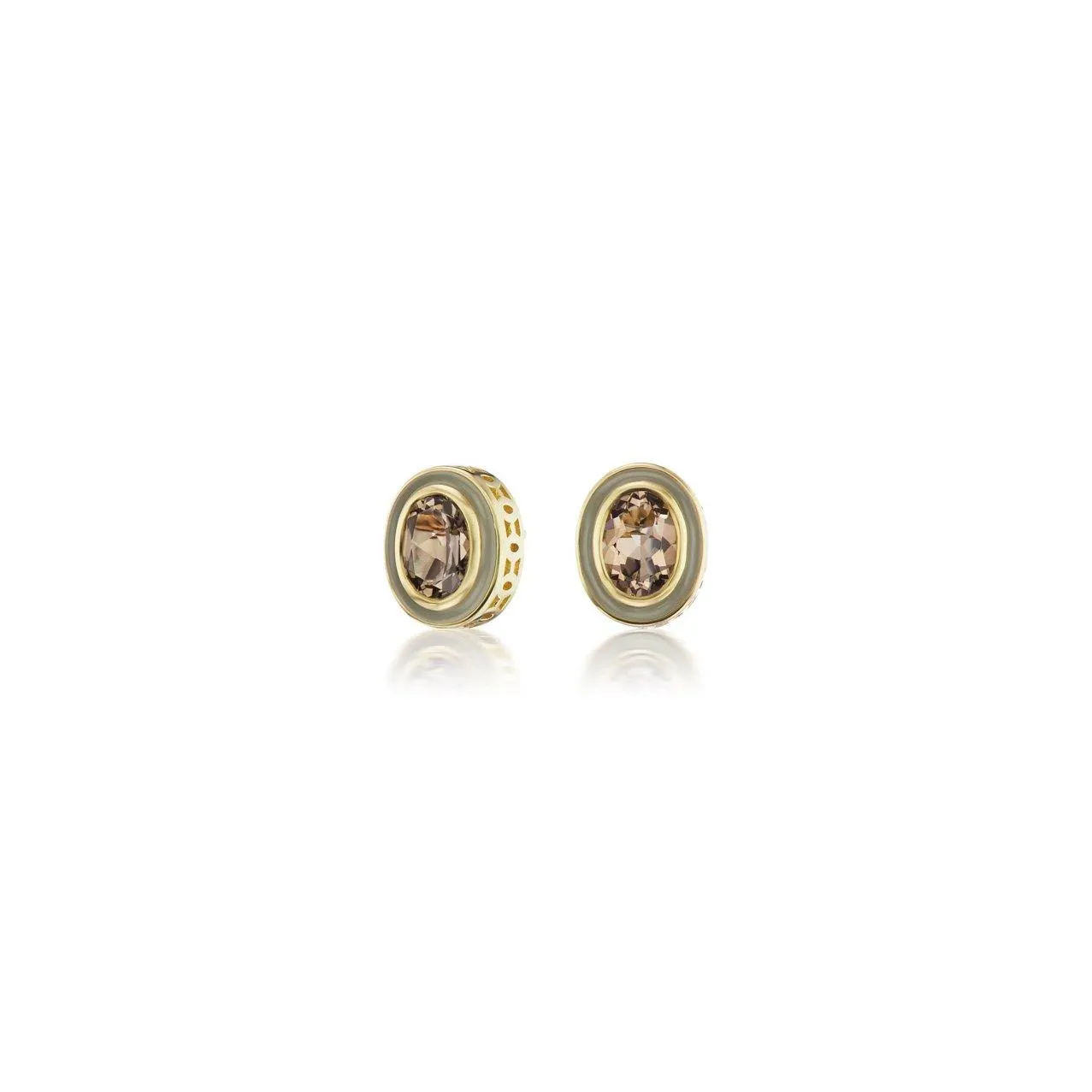 Enamel Studs in Smokey Topaz and Stone