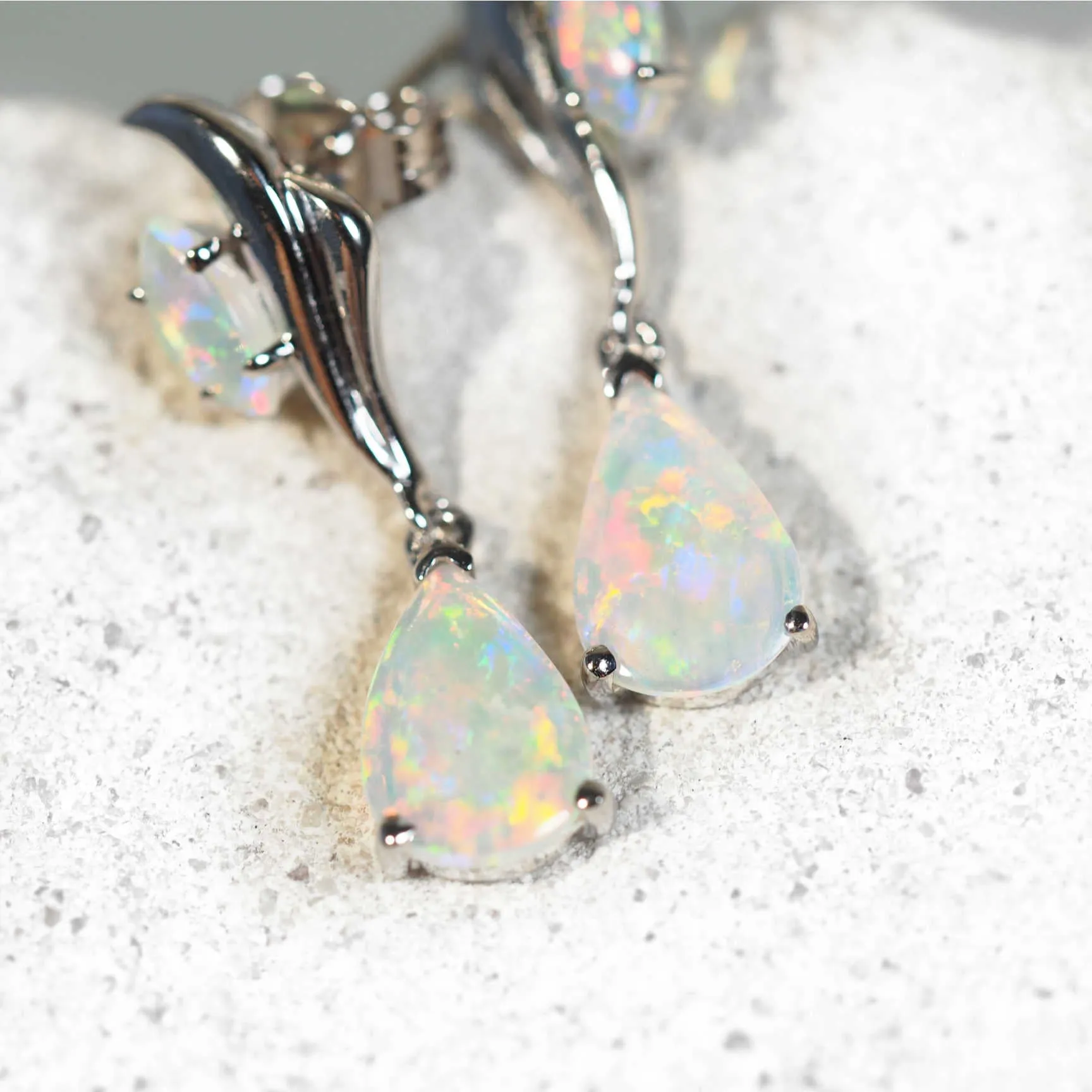 'Erica' White Opal Earrings 14ct White Gold