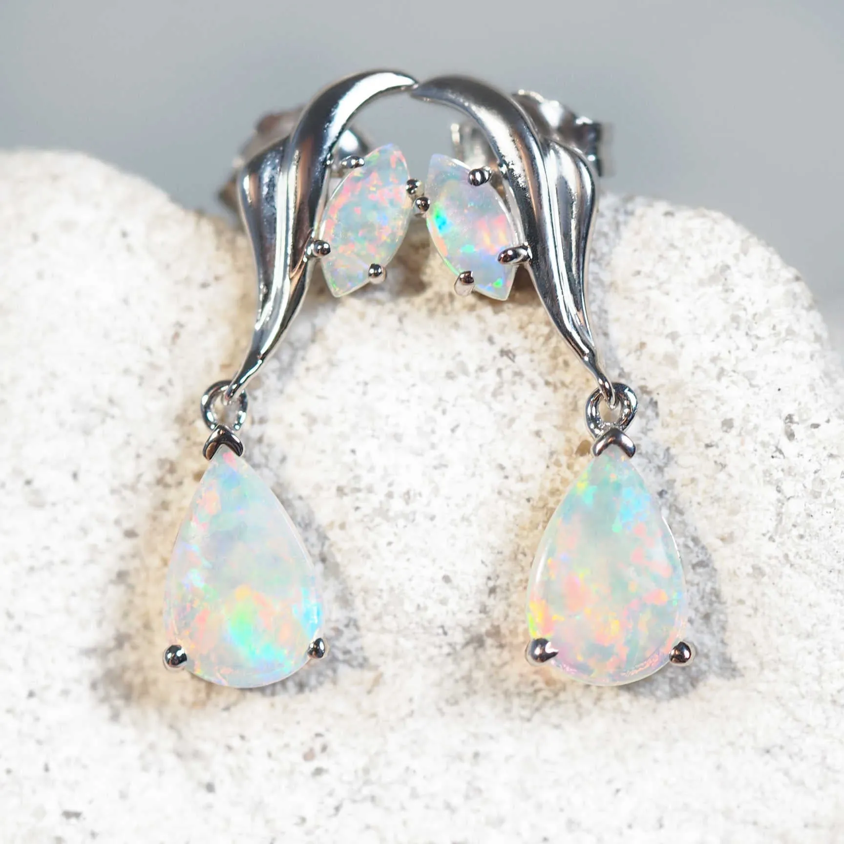 'Erica' White Opal Earrings 14ct White Gold