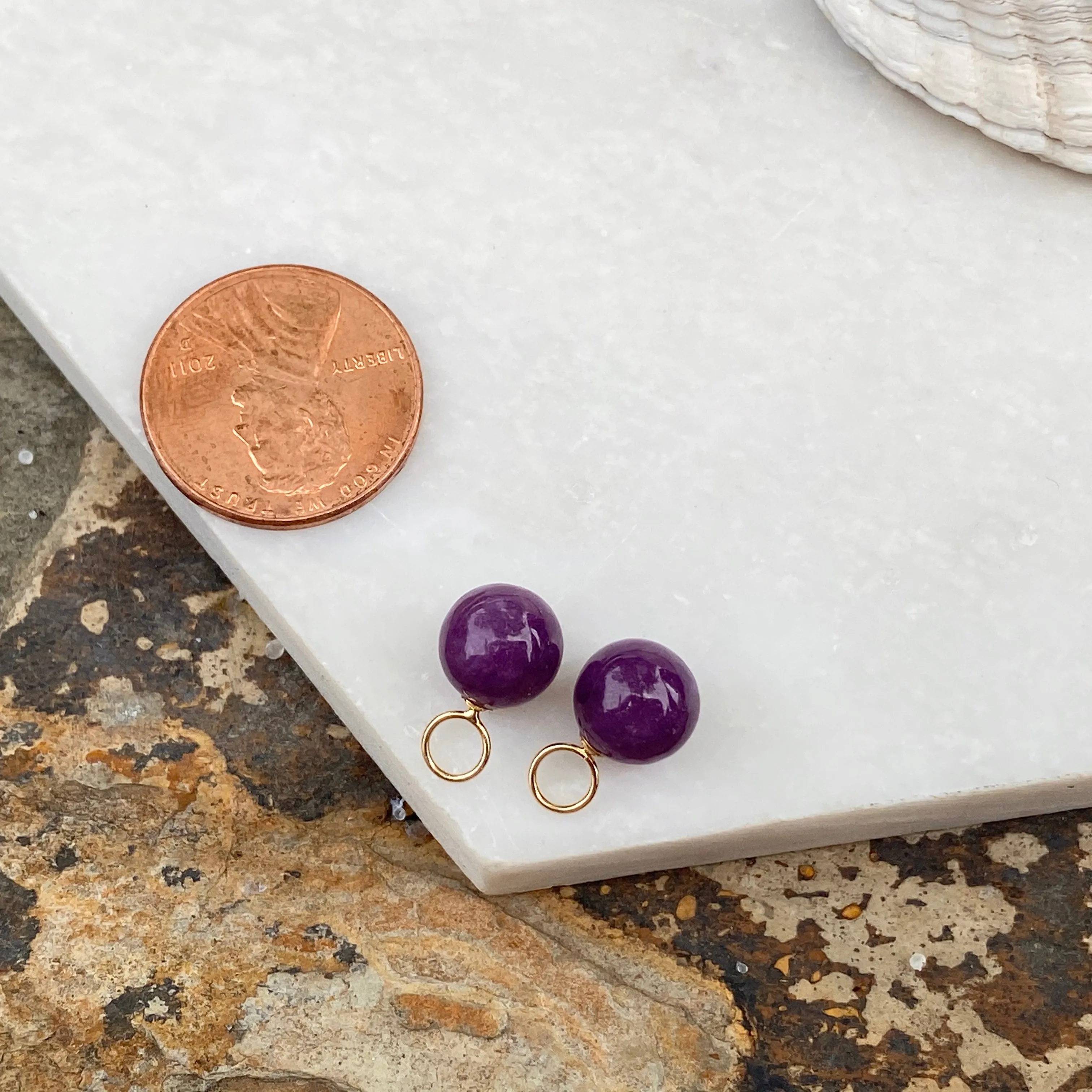 Estate 14KT Yellow Gold Amethyst Ball Mini Earring Charms