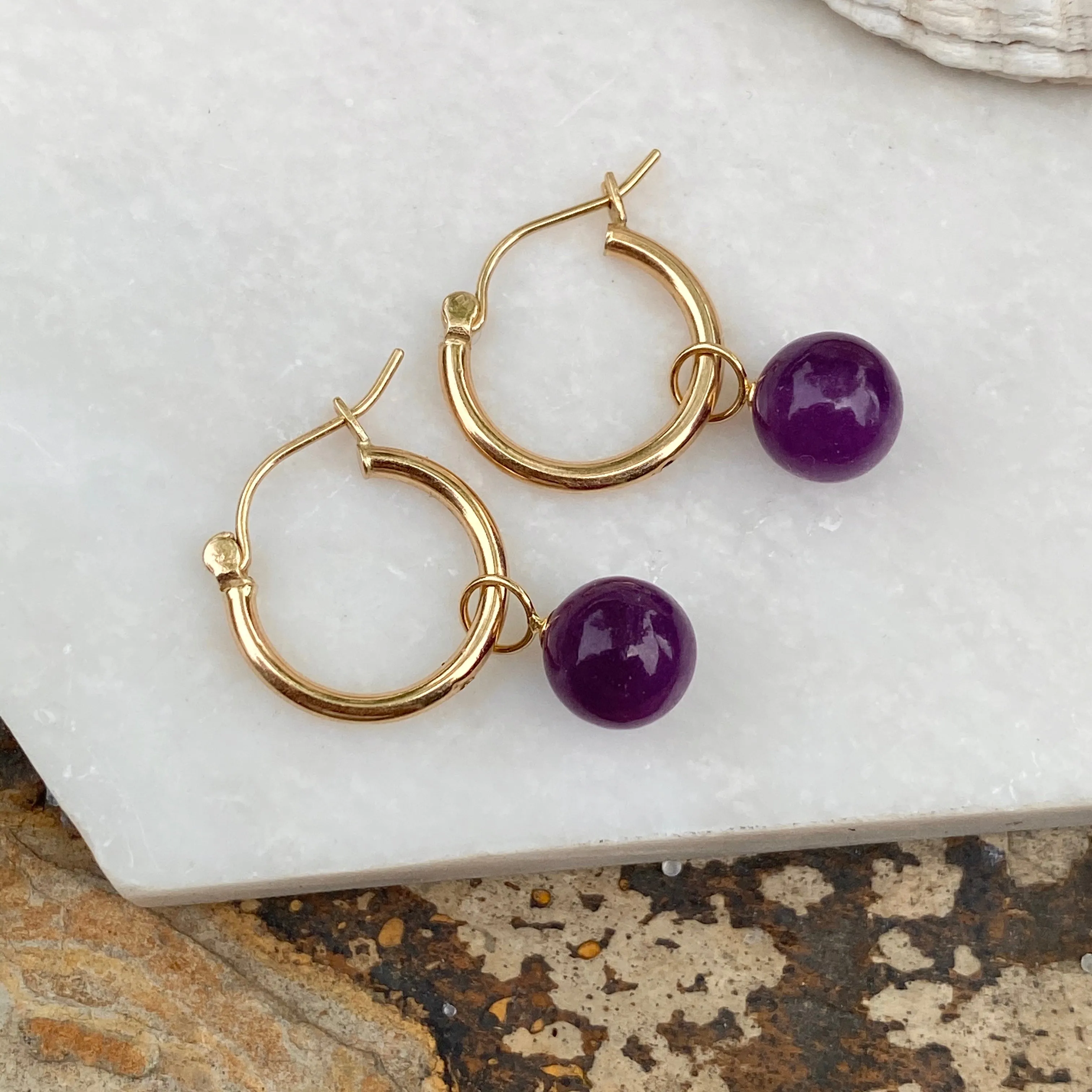 Estate 14KT Yellow Gold Amethyst Ball Mini Earring Charms
