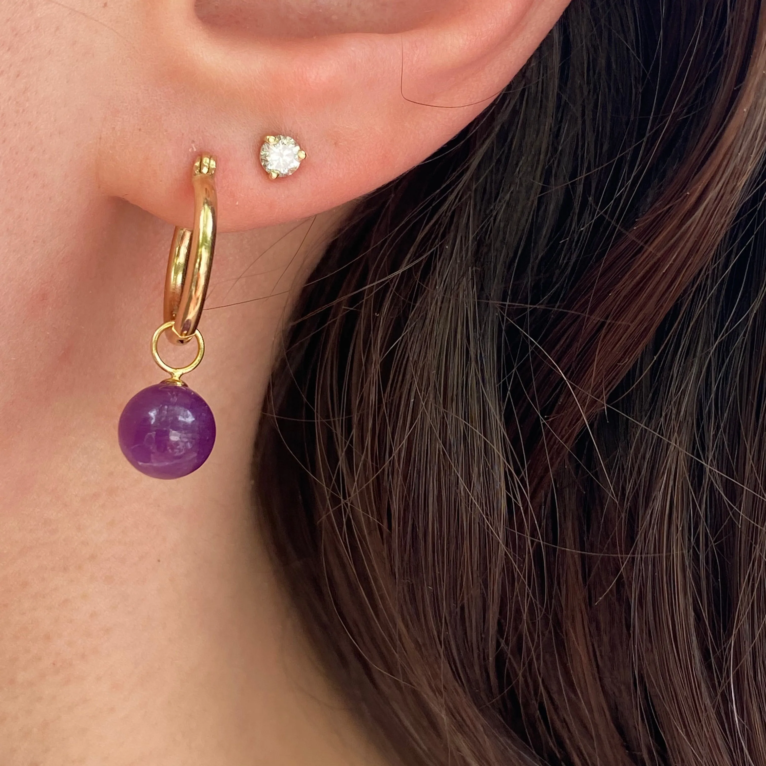 Estate 14KT Yellow Gold Amethyst Ball Mini Earring Charms