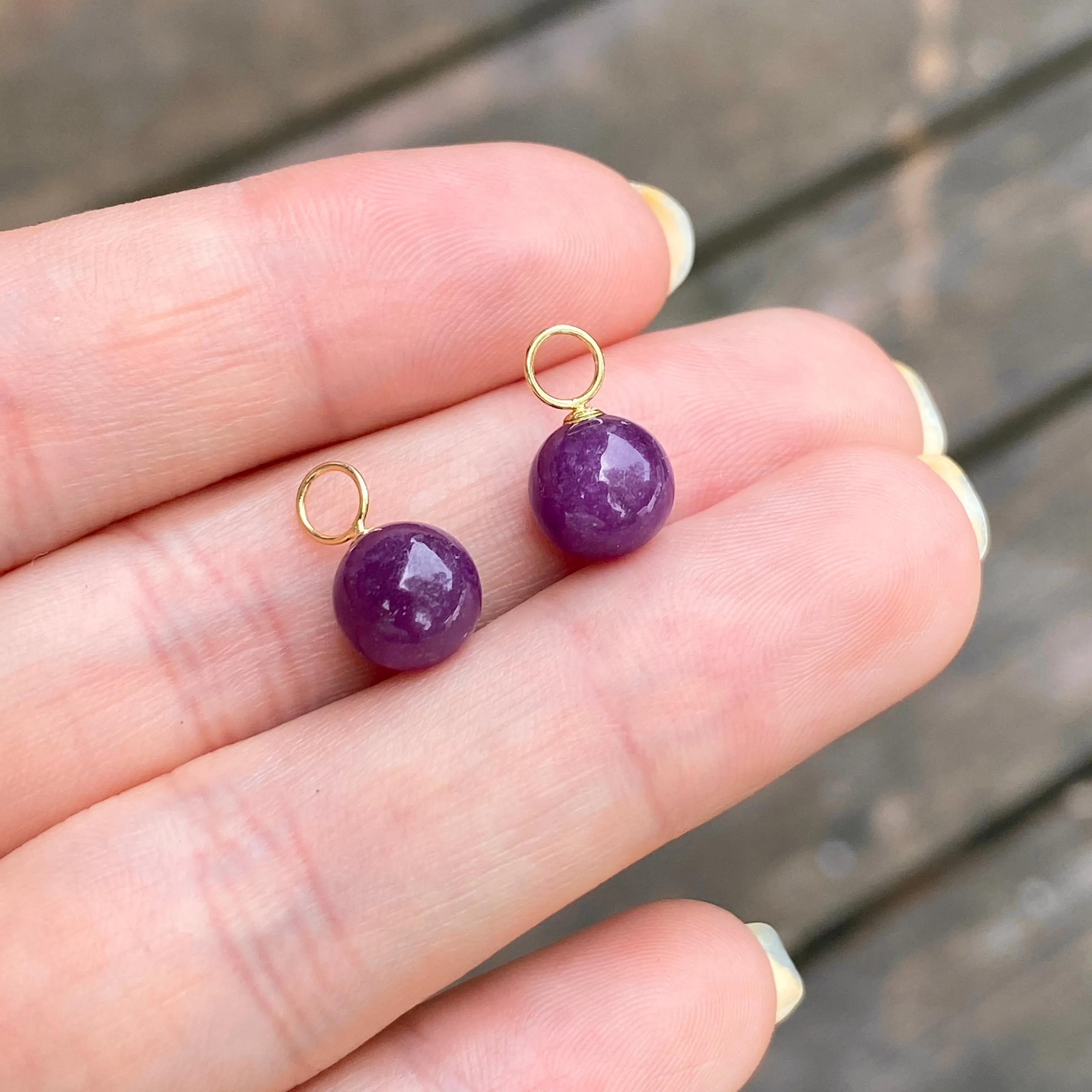 Estate 14KT Yellow Gold Amethyst Ball Mini Earring Charms