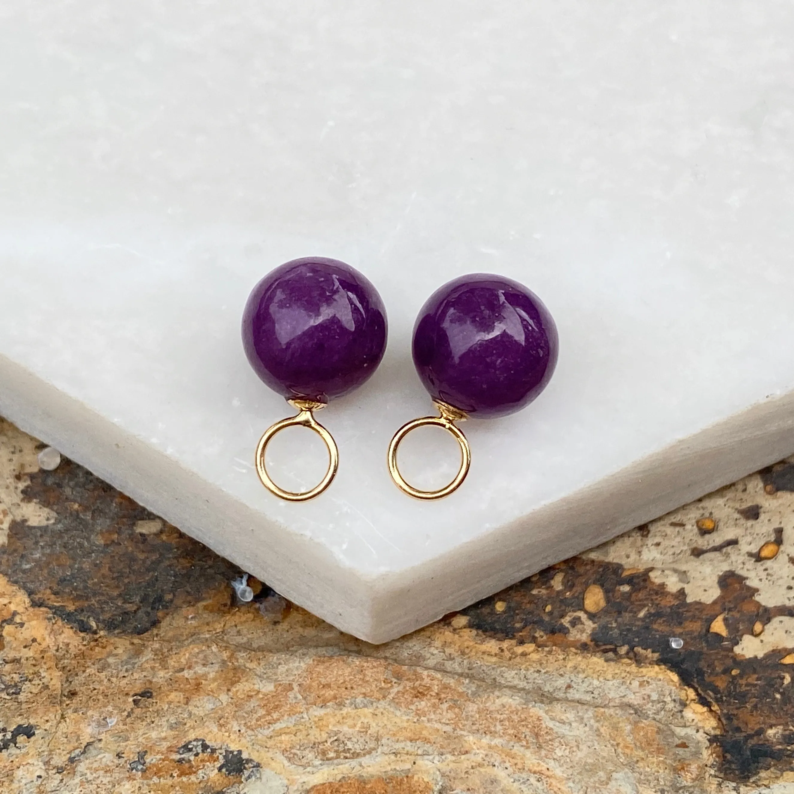 Estate 14KT Yellow Gold Amethyst Ball Mini Earring Charms