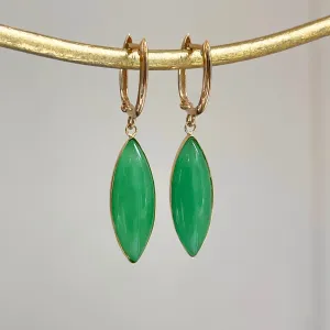Estate 14KT Yellow Gold Marquise Jade Charm Hoop Earrings