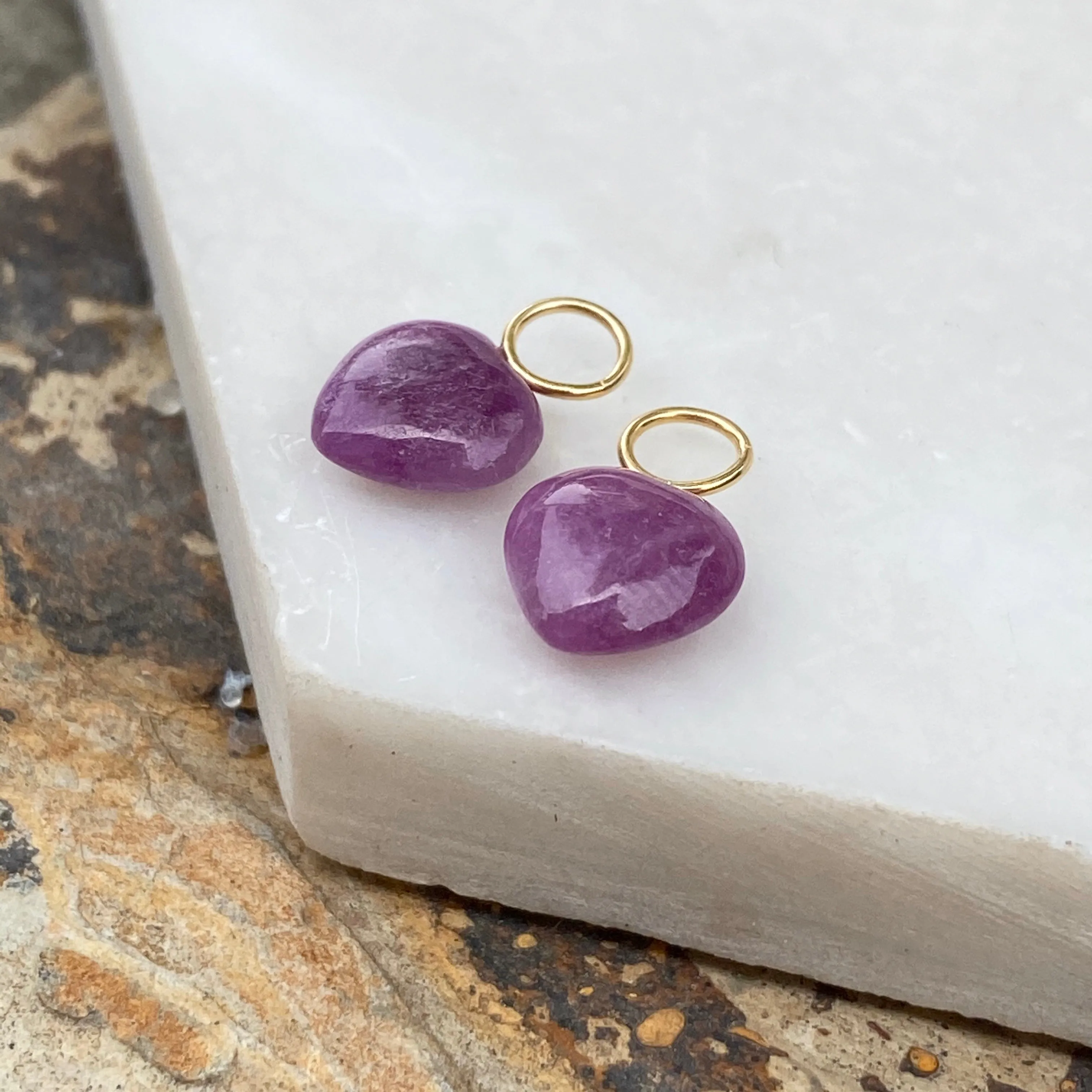 Estate 14KT Yellow Gold Purple Amethyst Heart-Shape Mini Earring Charms