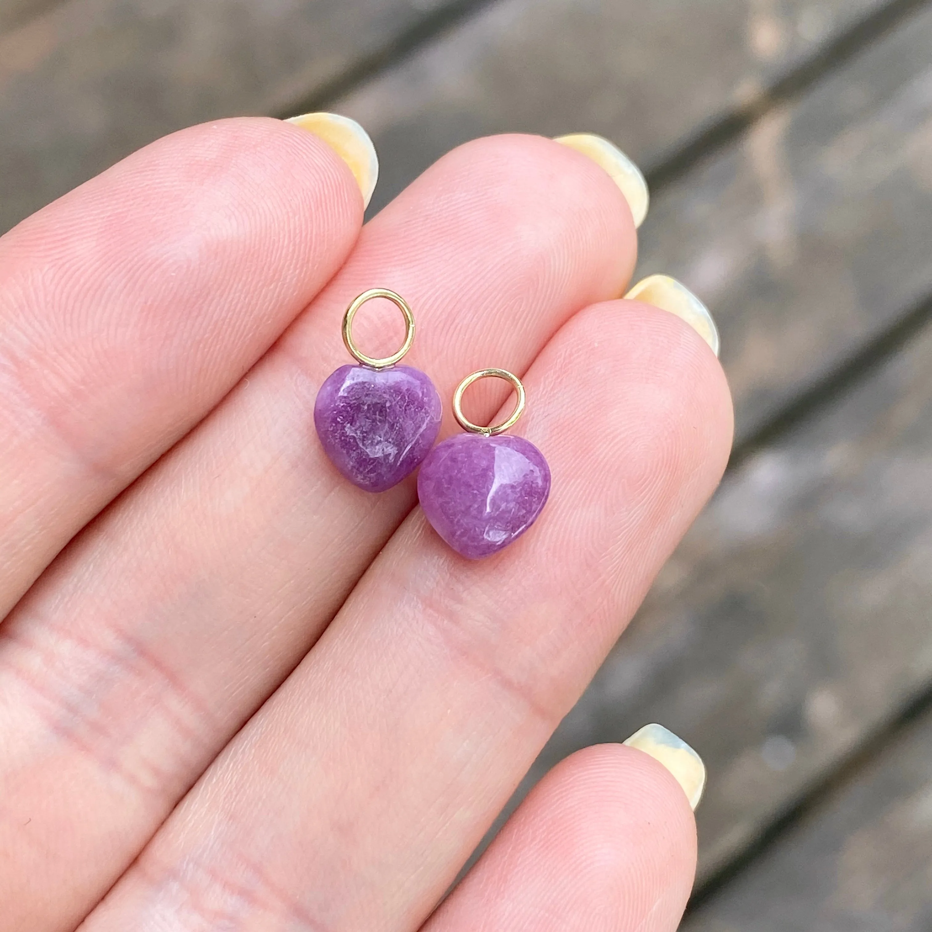 Estate 14KT Yellow Gold Purple Amethyst Heart-Shape Mini Earring Charms