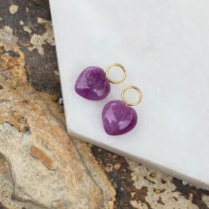 Estate 14KT Yellow Gold Purple Amethyst Heart-Shape Mini Earring Charms