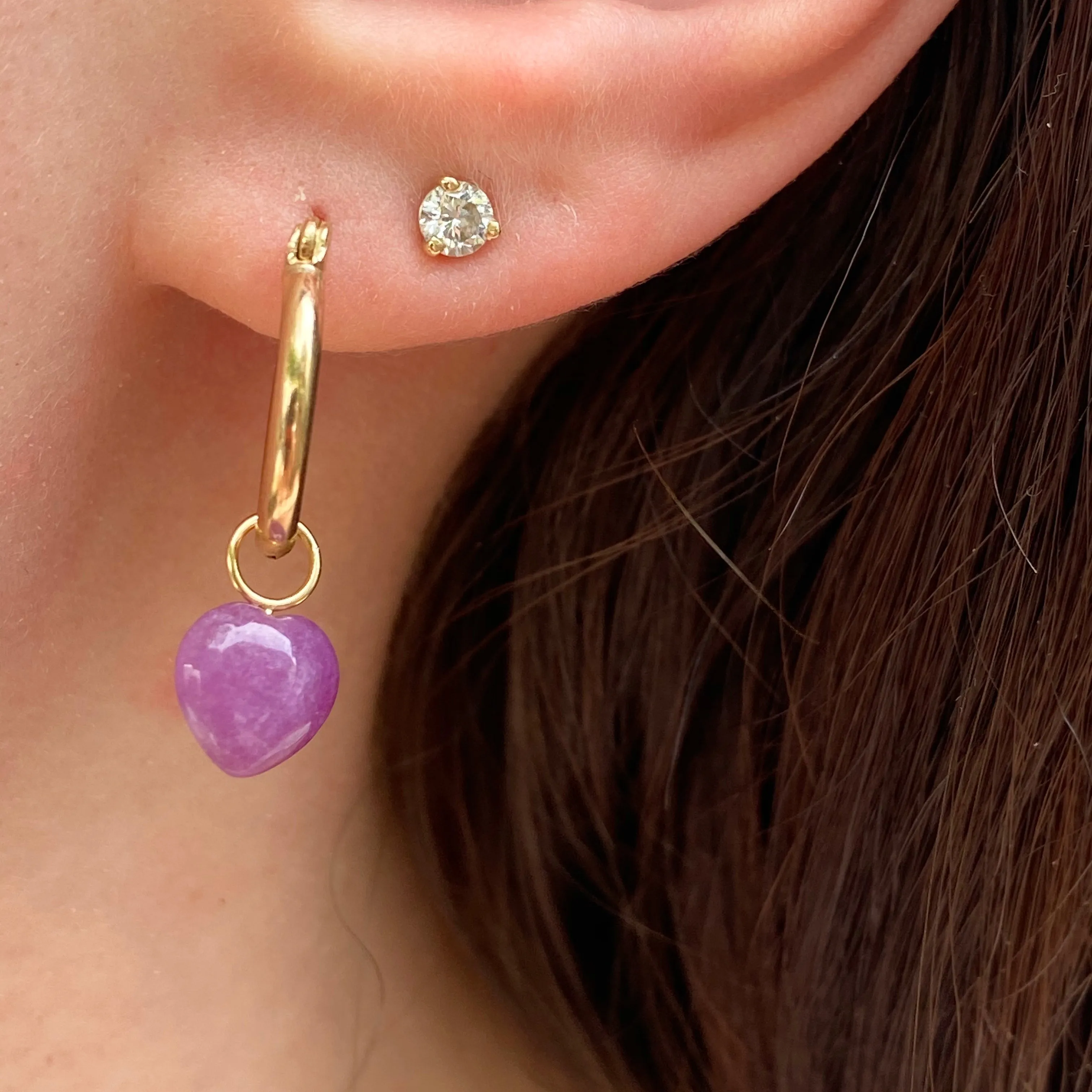Estate 14KT Yellow Gold Purple Amethyst Heart-Shape Mini Earring Charms