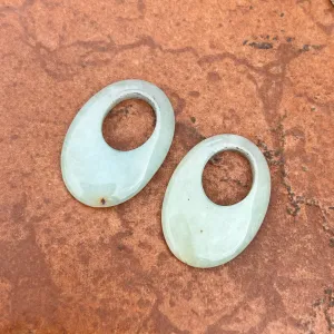 Estate Genuine Pale Serpentine Jade Oval Disc Gemstone Earring Charms