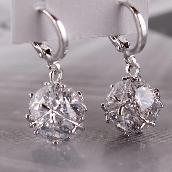 Fashion 18K Gold Plated Drop Earrings for Women Long Dangle Earing Crystal CZ Zircon Statement Wedding Ball Jewelry