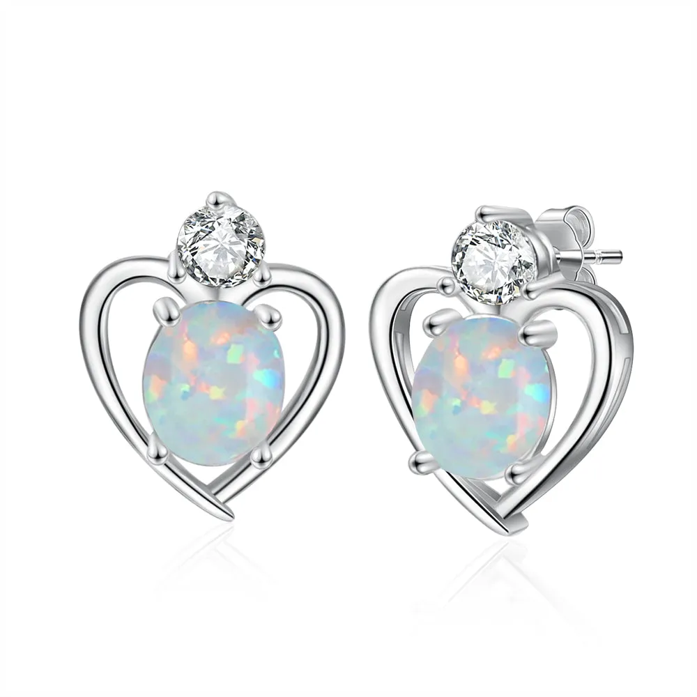 Fashion Rhodium Plated Opal Earrings