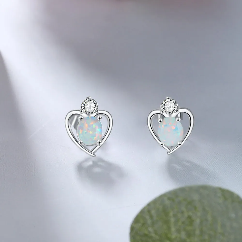 Fashion Rhodium Plated Opal Earrings