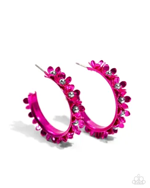 Fashionable Flower Crown - Pink - Beaded Center Metallic Flower Paparazzi Hoop Earrings