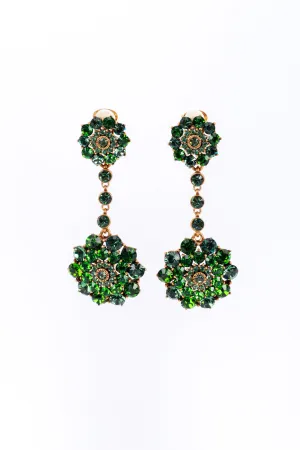 Fern Green Crystal Flower Burst Drop Earrings