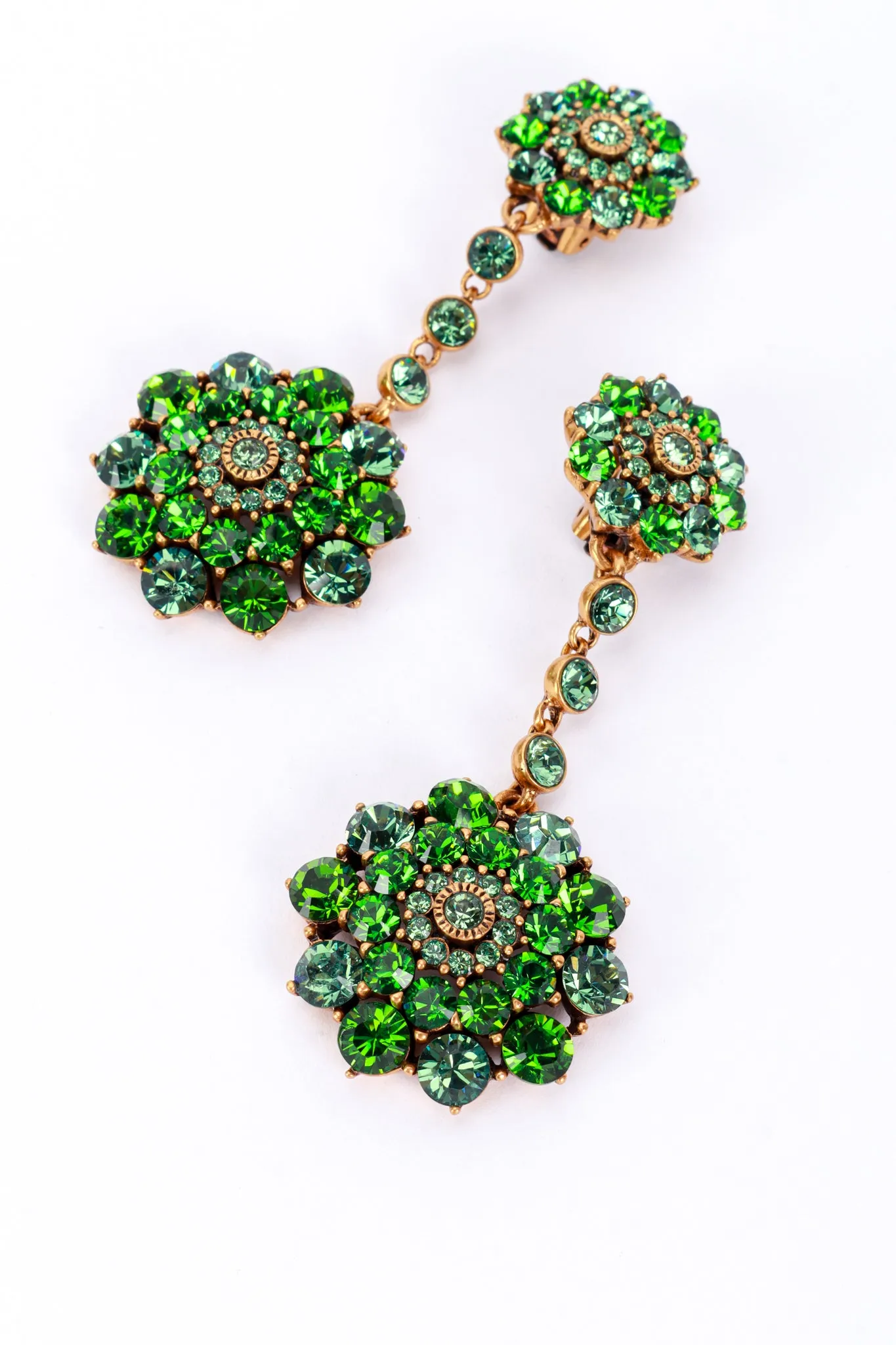 Fern Green Crystal Flower Burst Drop Earrings