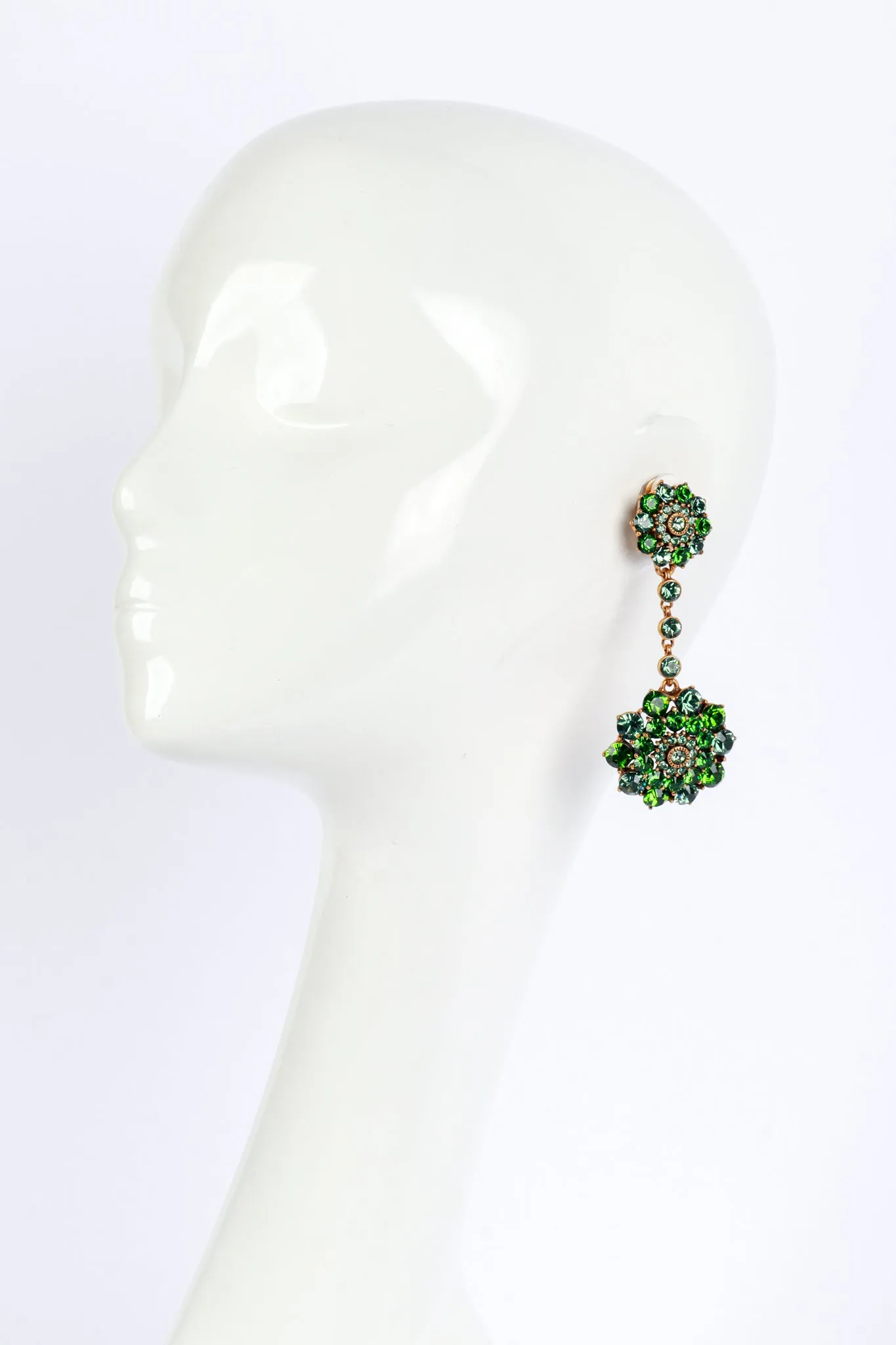 Fern Green Crystal Flower Burst Drop Earrings