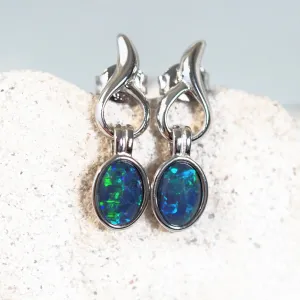 'Flame Blue' Triplet Opal Earrings Silver