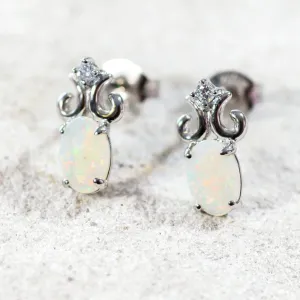 'Fleur-De-Lis' Crystal Opal Earrings Silver