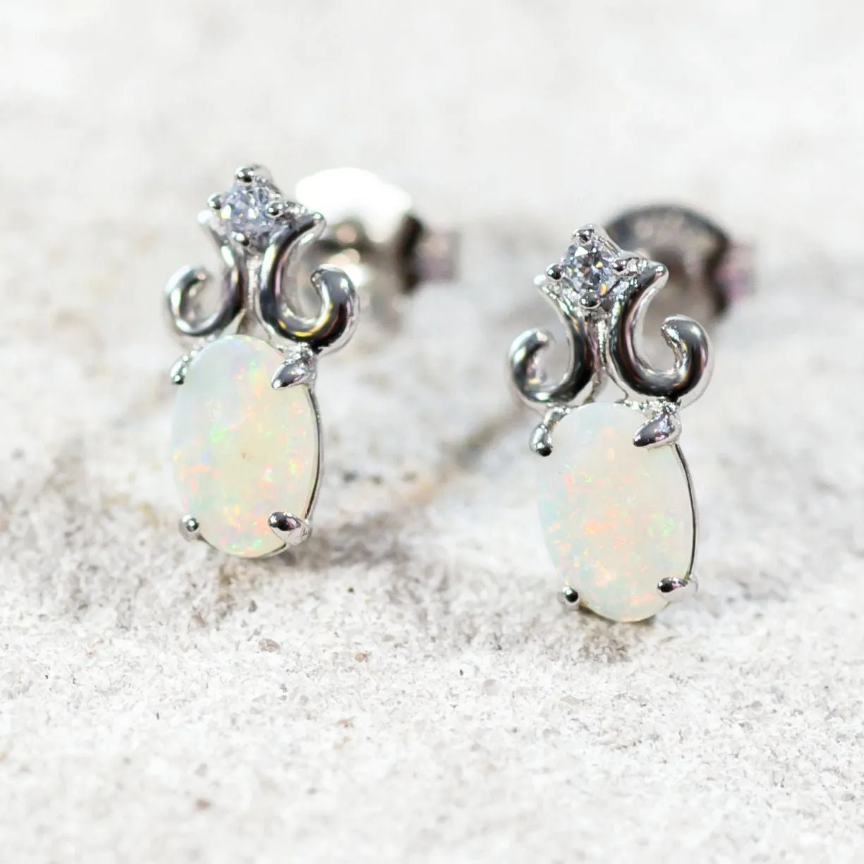 'Fleur-De-Lis' Crystal Opal Earrings Silver