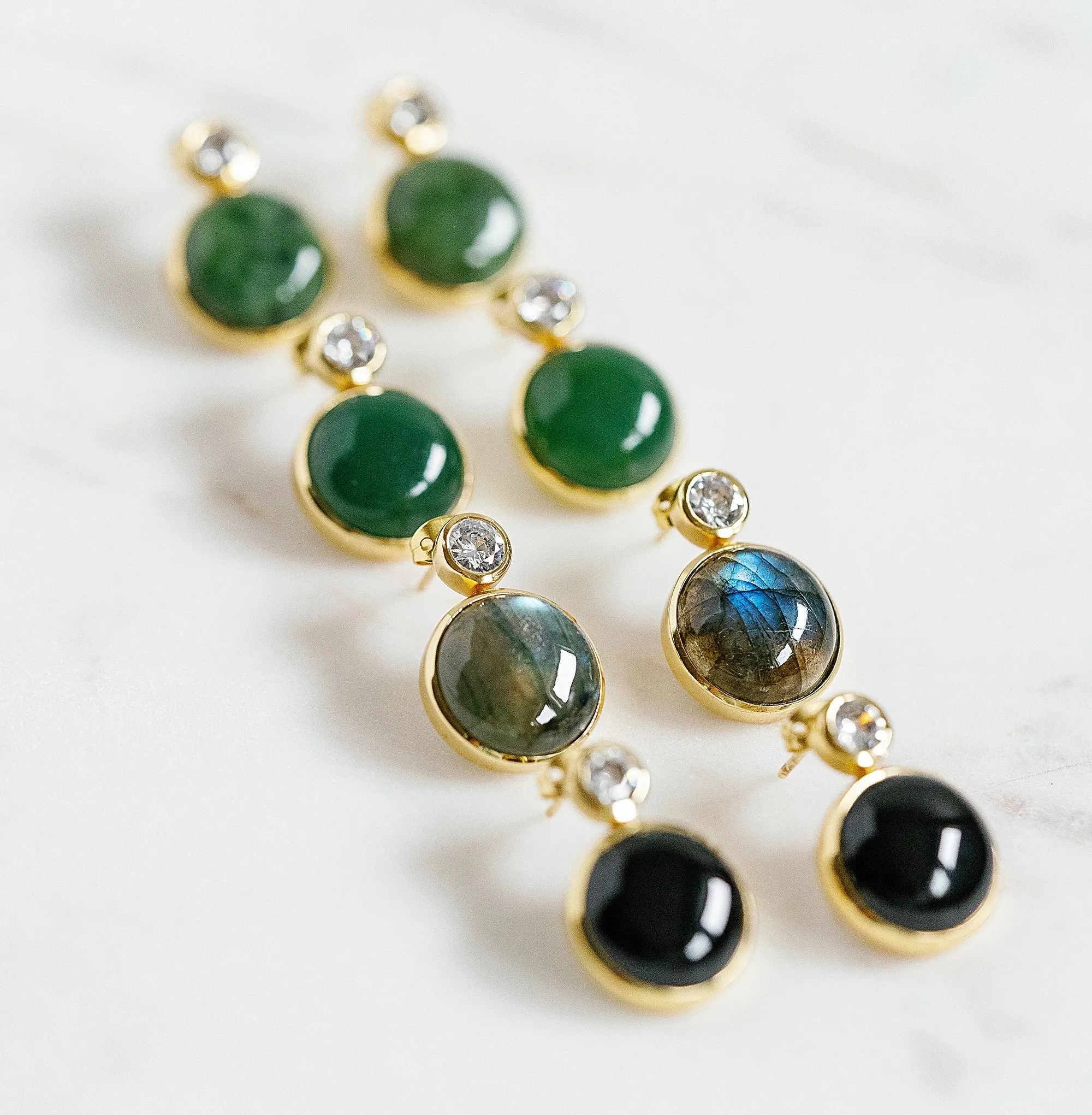 Floating Gem Stud Earrings in Nephrite Jade