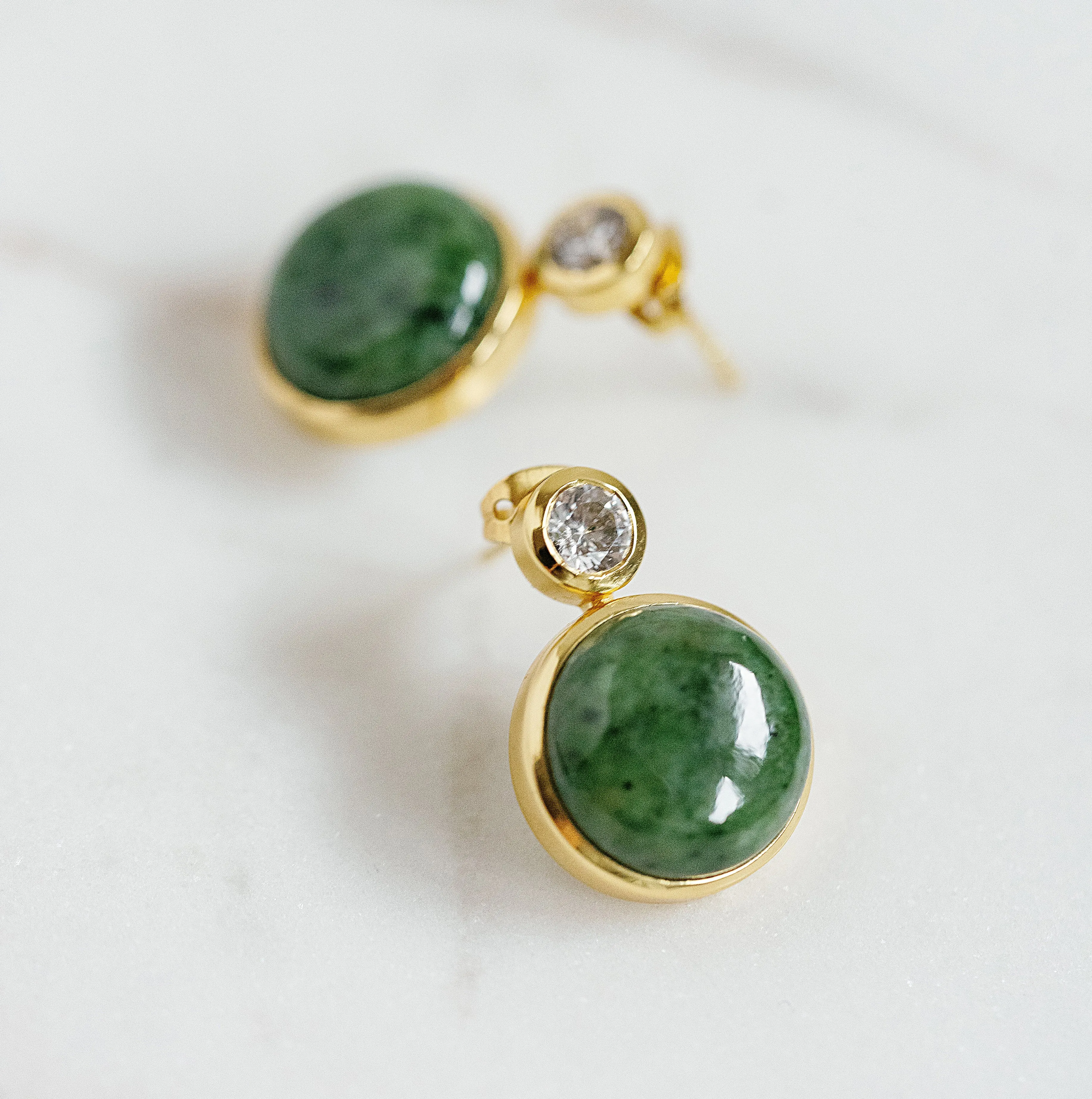 Floating Gem Stud Earrings in Nephrite Jade