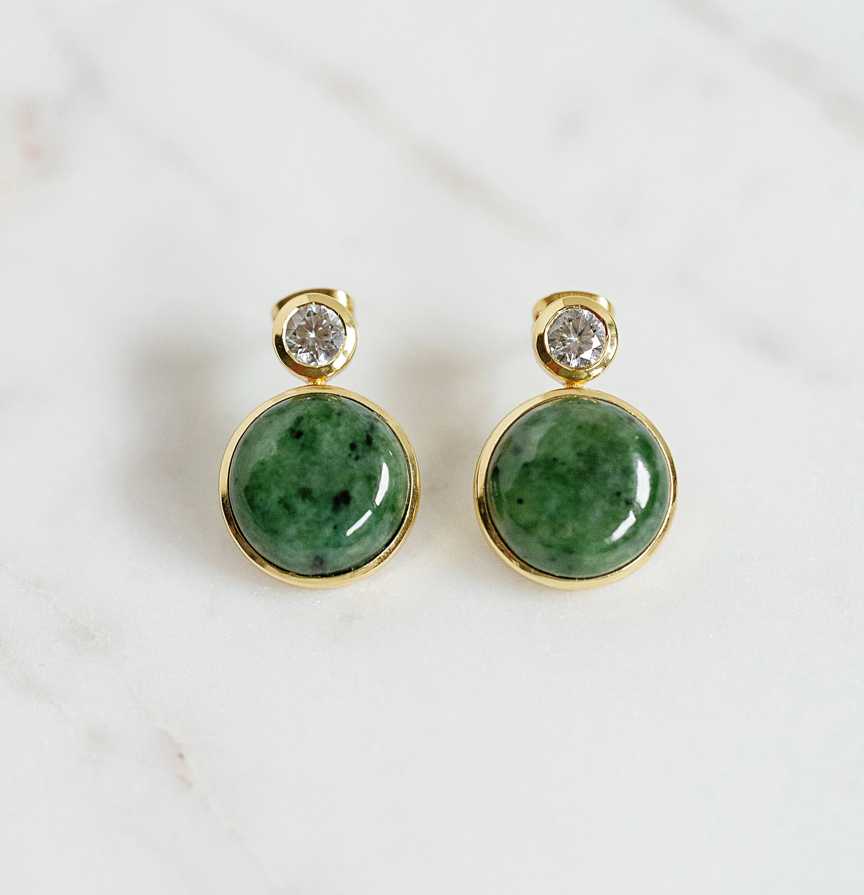 Floating Gem Stud Earrings in Nephrite Jade