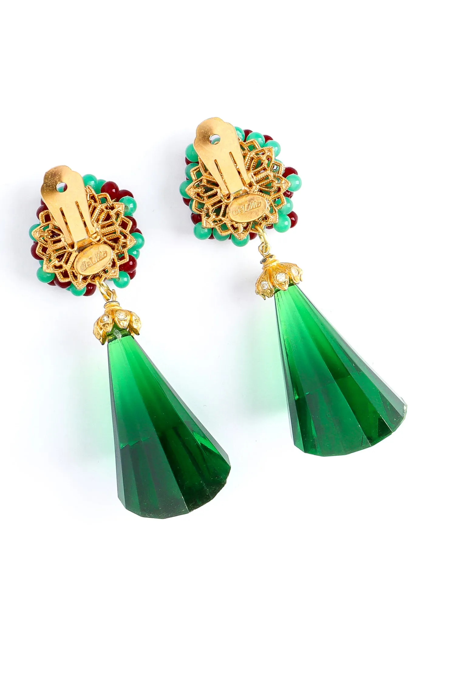 Floral Bead Chunky Emerald Earrings