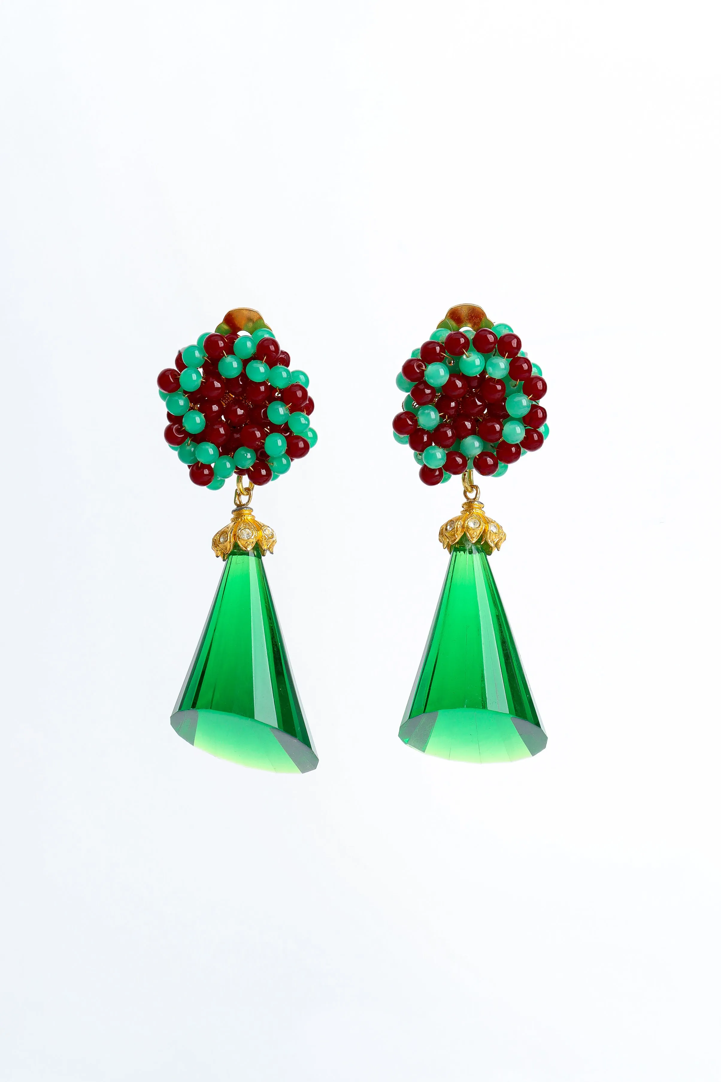 Floral Bead Chunky Emerald Earrings