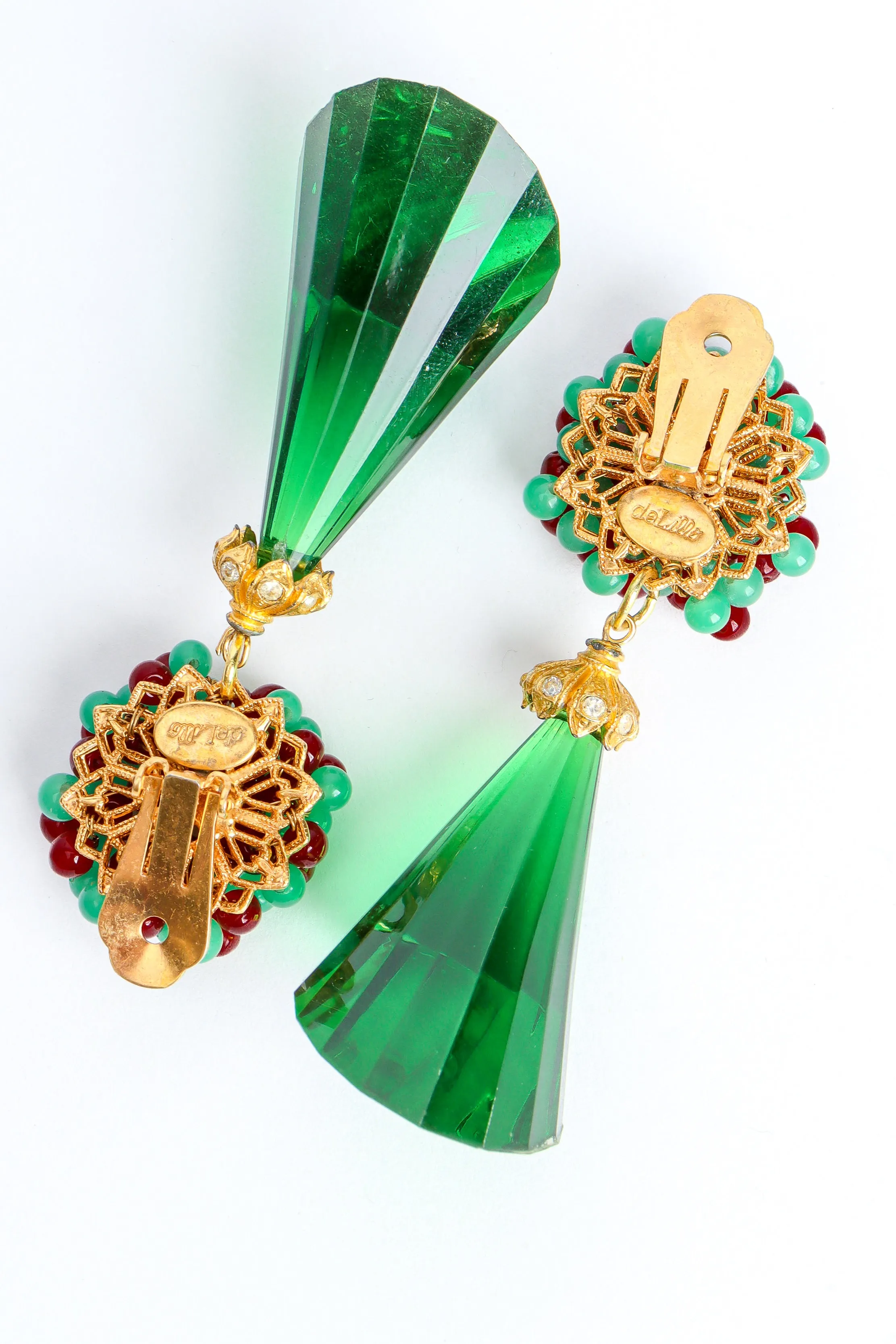 Floral Bead Chunky Emerald Earrings
