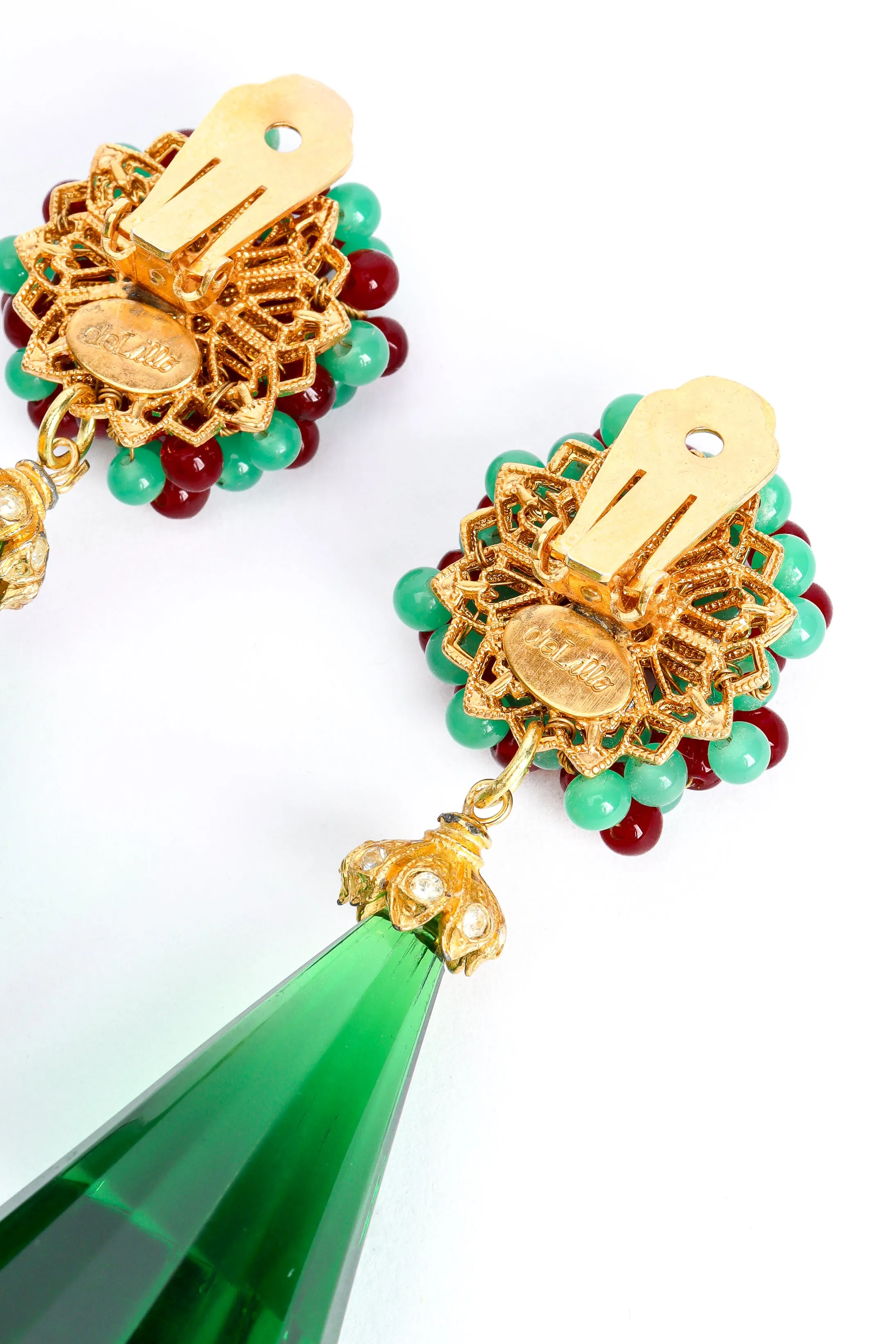 Floral Bead Chunky Emerald Earrings