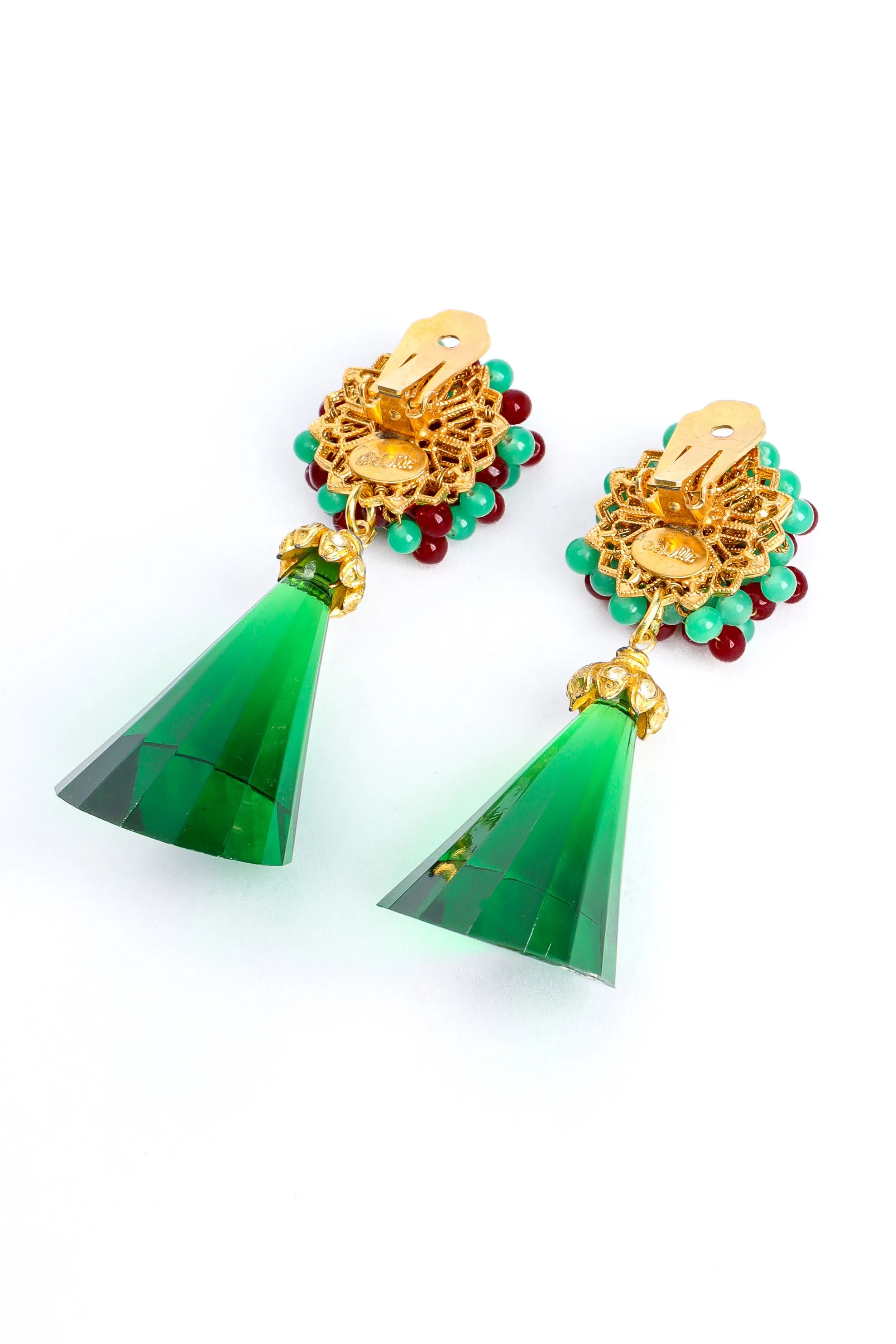 Floral Bead Chunky Emerald Earrings