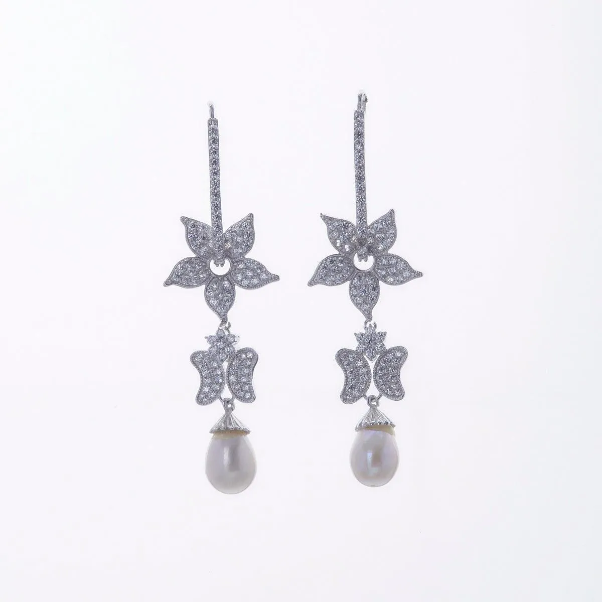 Floral Delicate Gold Stone Studded Silver Drop Earring