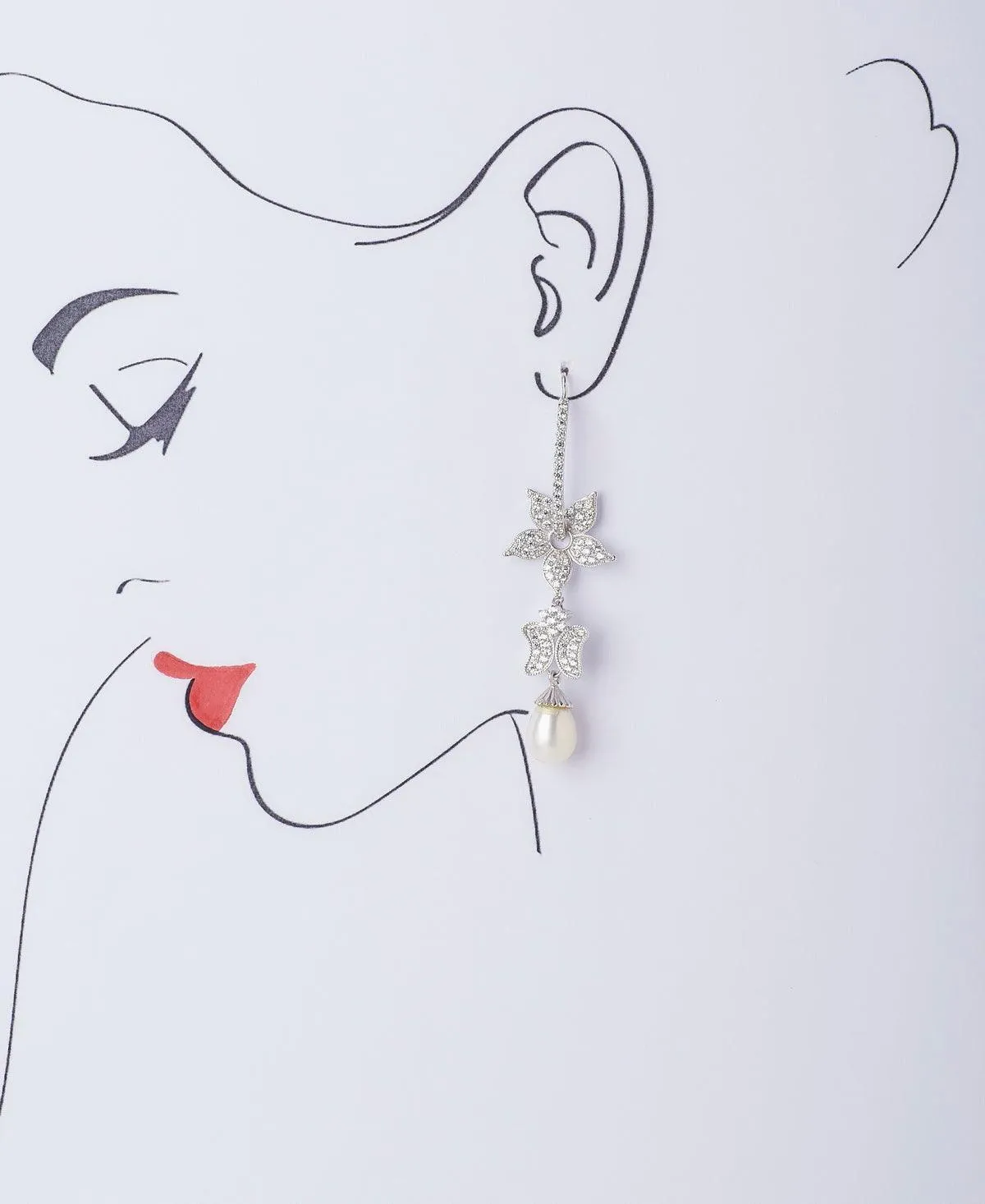 Floral Delicate Gold Stone Studded Silver Drop Earring