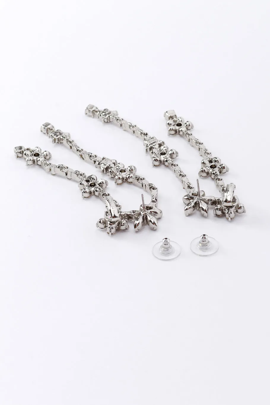Floral Rhinestone Earlobe Drop Earrings