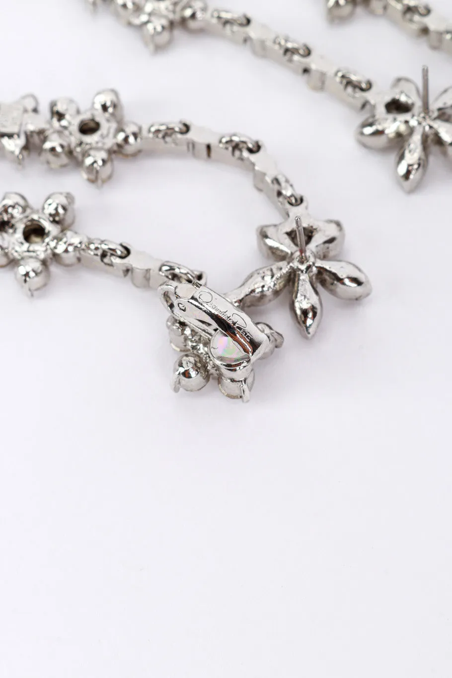 Floral Rhinestone Earlobe Drop Earrings