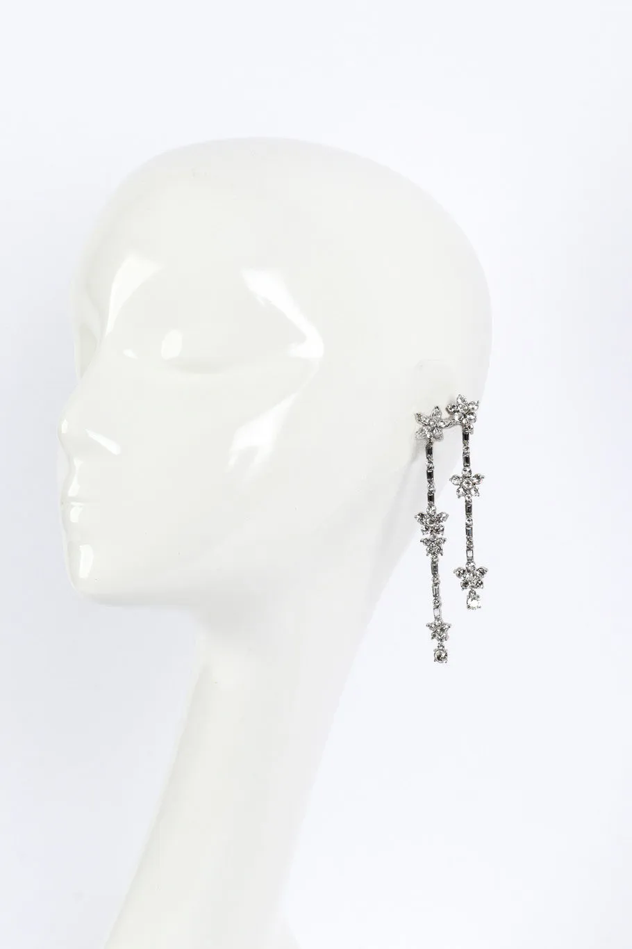Floral Rhinestone Earlobe Drop Earrings