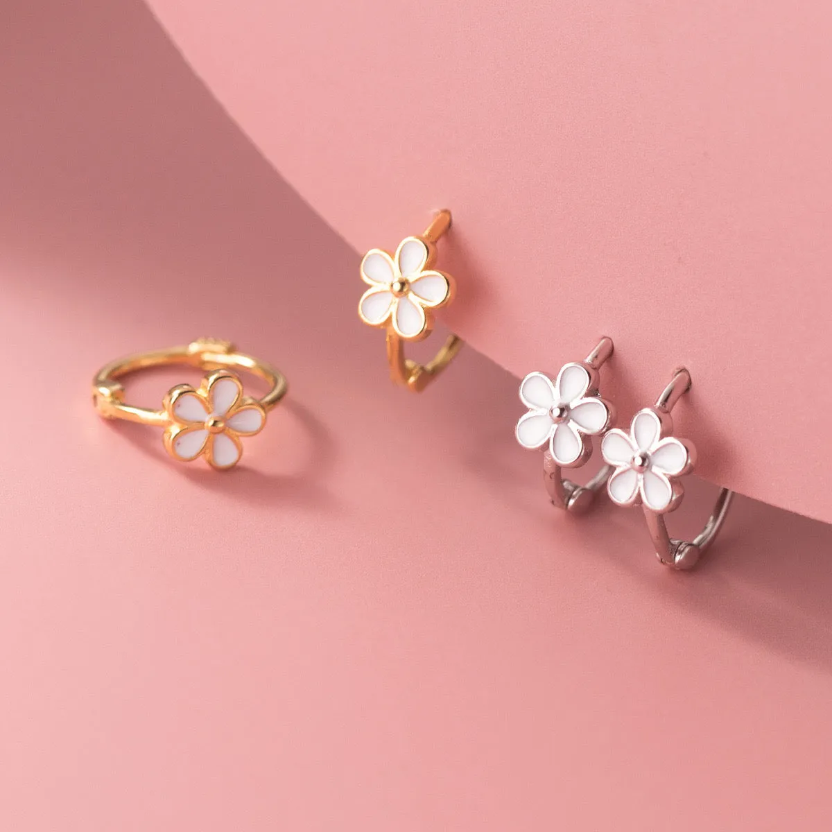 Flower Small Hoop Huggie Earrings-SH028