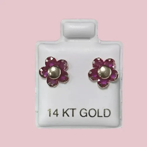Flower Stud Earrings 14K Solid Yellow Gold With Safety Backing