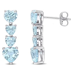 Four Layer Heart Shaped 10K White Gold Moissanite Earrings Sky Topaz