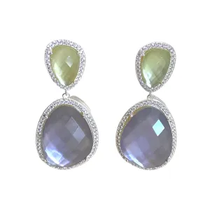 Freeform Drop Earrings -wit and whimsy- pale sage green quartz and amethyst quartz