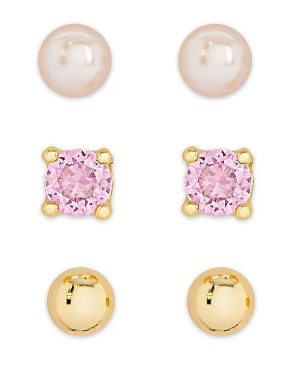 Freshwater Pearl & CZ Stud Set in 18k Gold