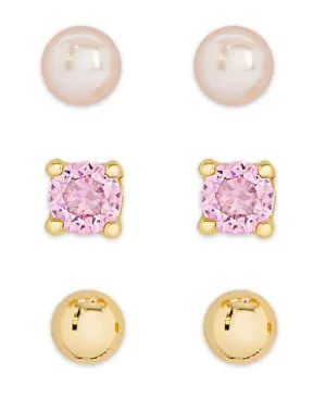 Freshwater Pearl & CZ Stud Set in 18k Gold