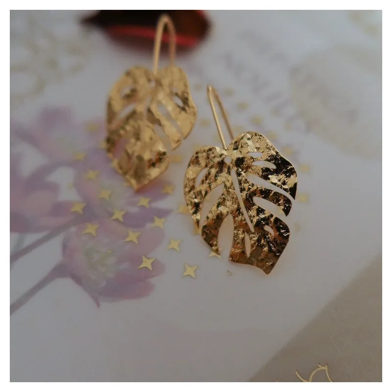 Frosted Gold Leaf Stud Earrings