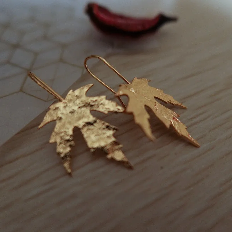 Frosted Gold Leaf Stud Earrings